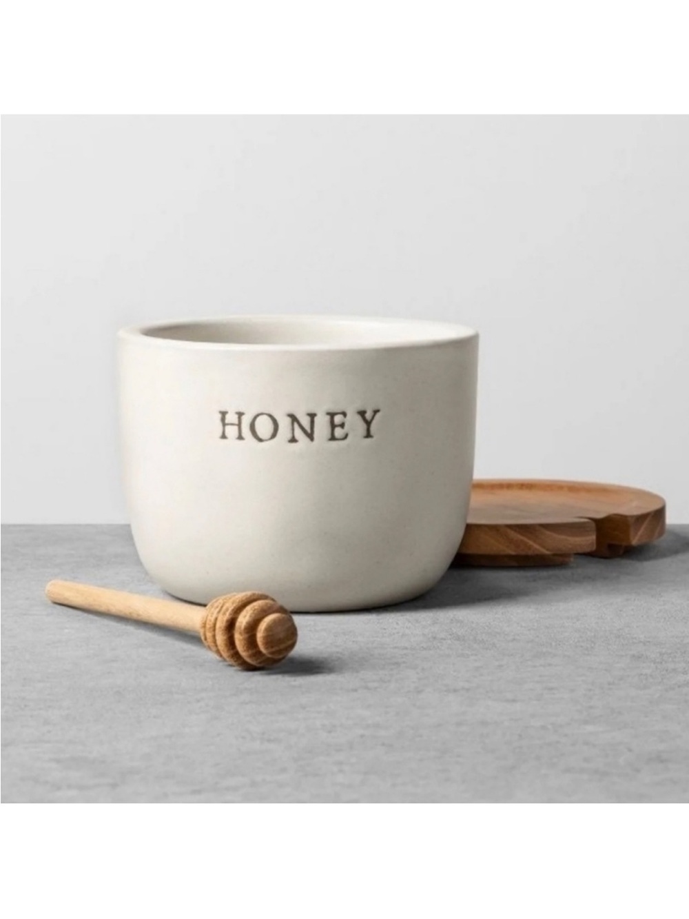 Hearth & Hand with Magnolia Stoneware Acadia Honey Pot w/ Wood Dipper & Lid